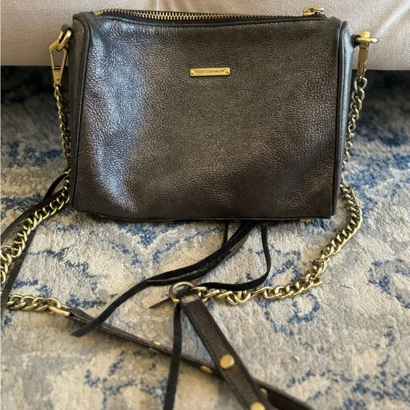 Rebecca Minkoff Black Leather Crossbody with Gold Accents - Picture 2 of 6